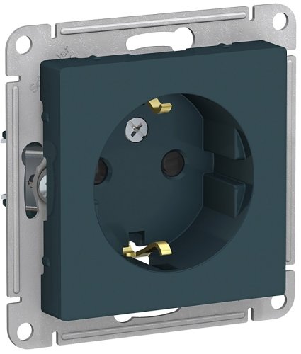 Розетка с заземлением без рамки Systeme Electric AtlasDesign 1-м. шторки изумруд картинка